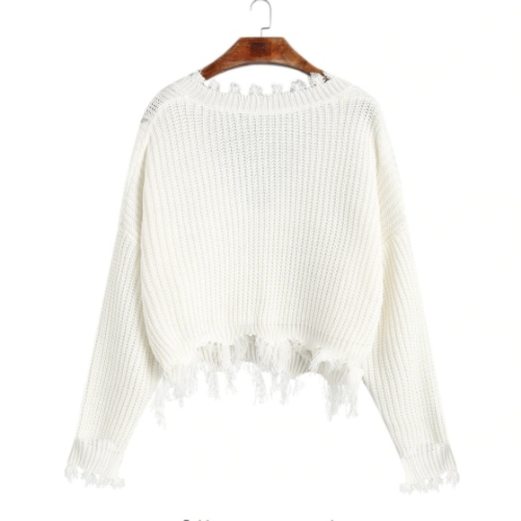Last Chance! Rose Fringe Crop Top Cropped Sweater - Picture 4 of 5